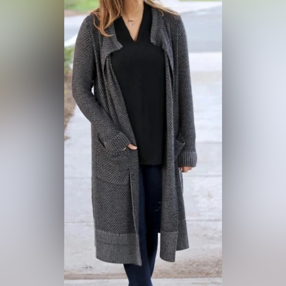 CAbi Lara Charcoal Gray Open Duster Longline Cardigan Sweater 3166 Size M